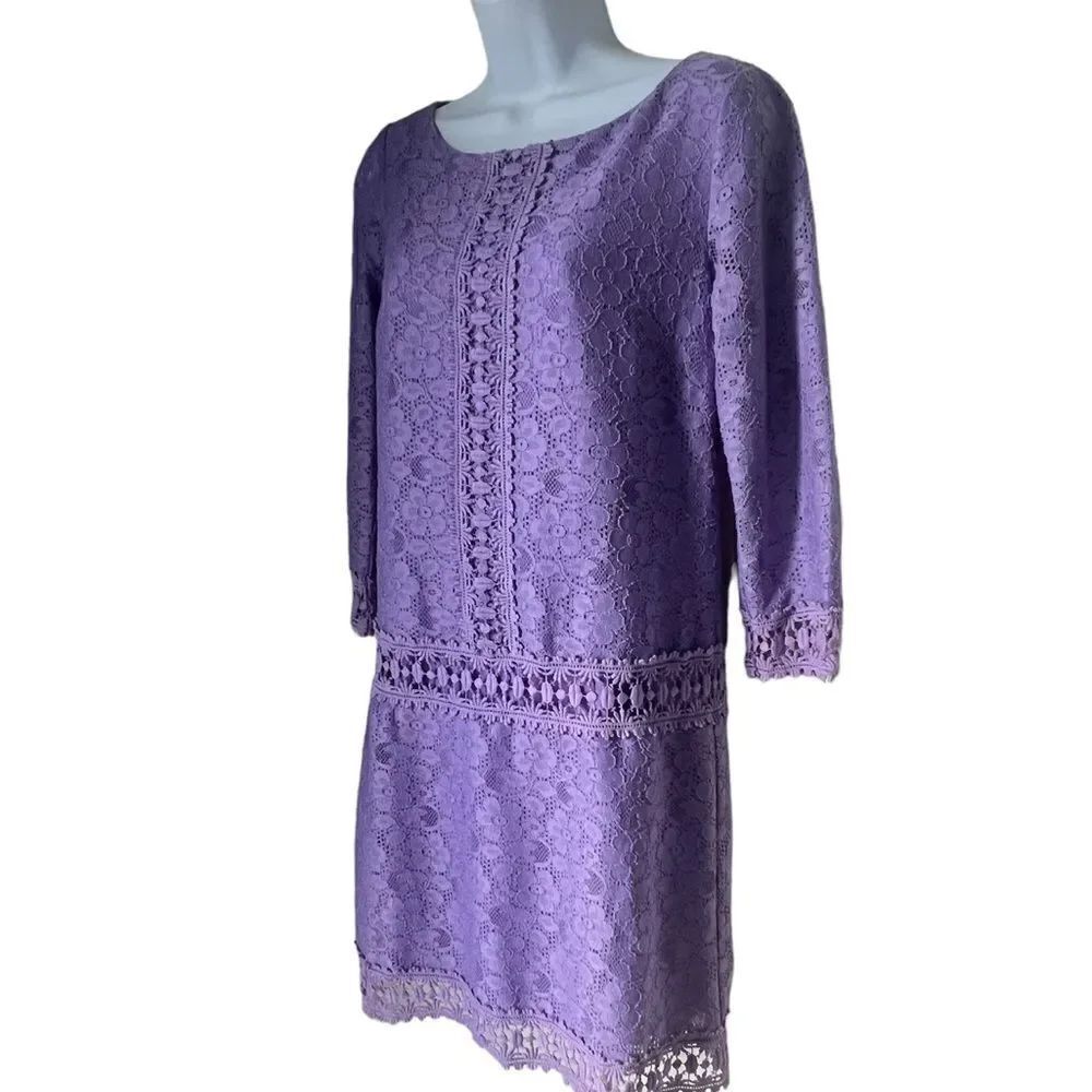 Laundry Shelli Segal Long Sleeve Guipere Lace Mini Lavender Spring Dress Sz 4